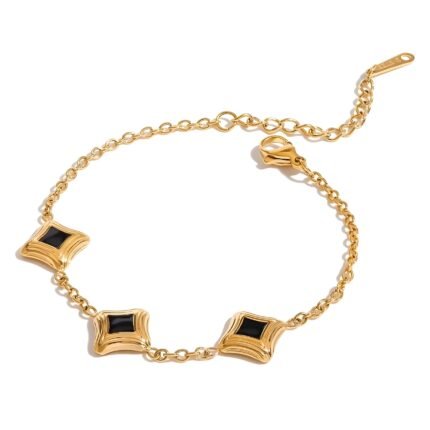Timeless Gold-Plated Bracelet with Black Luxe Charms | Anti-Tarnish Finish