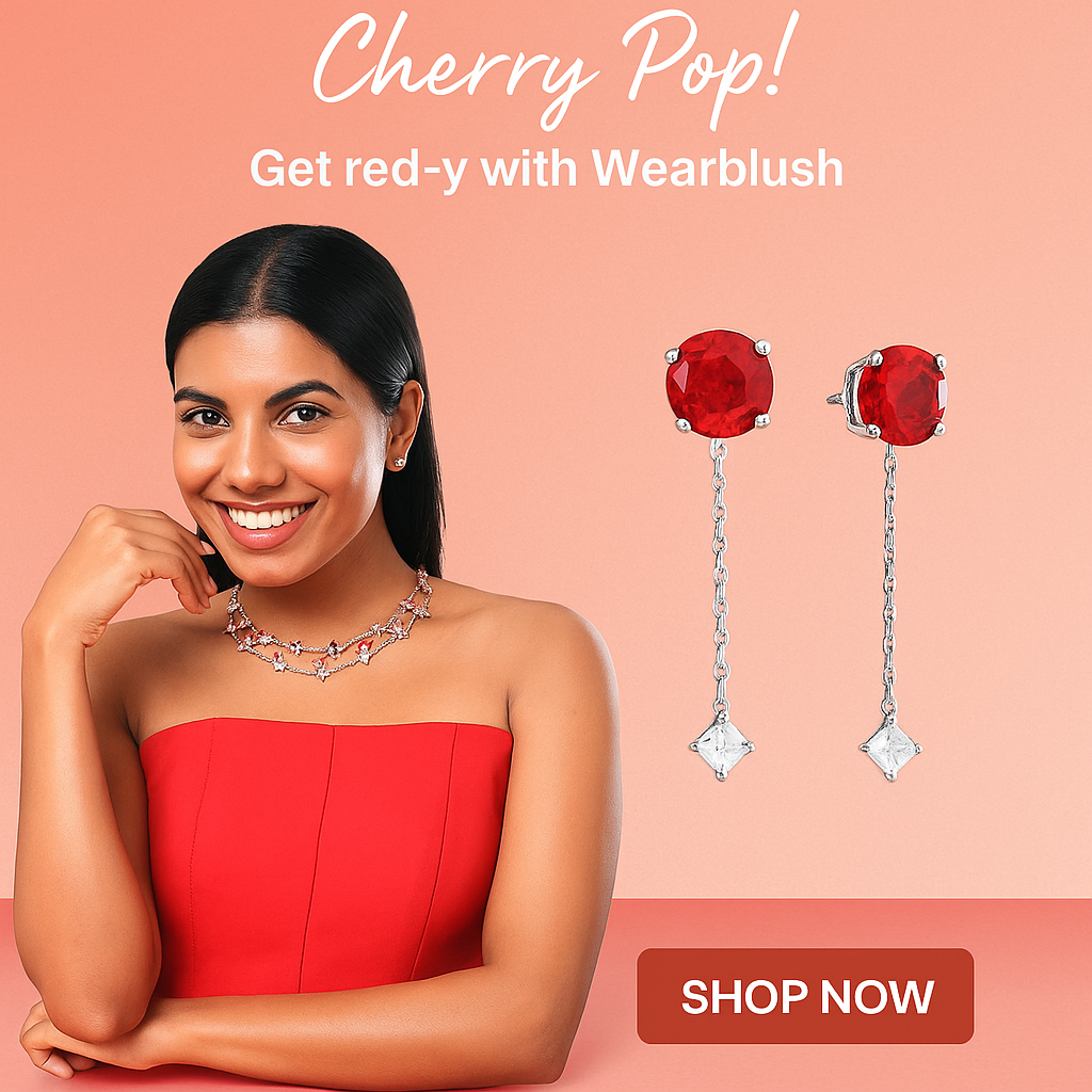 "Cherry Pop jewelry collection from Wearblush | Red earrings and necklace set
